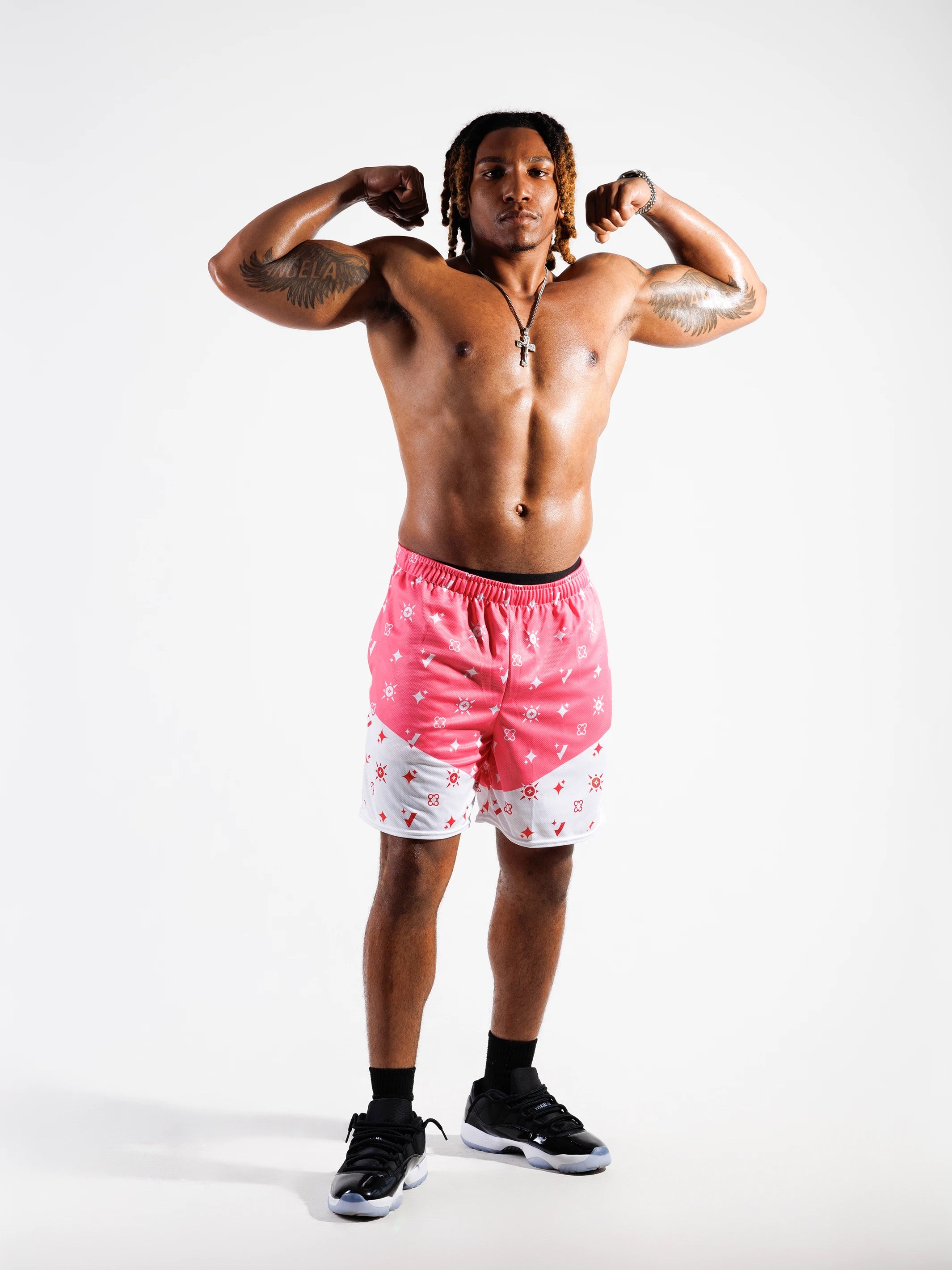 VELVISIONS UNISEX MONOGRAM MESH SHORTS